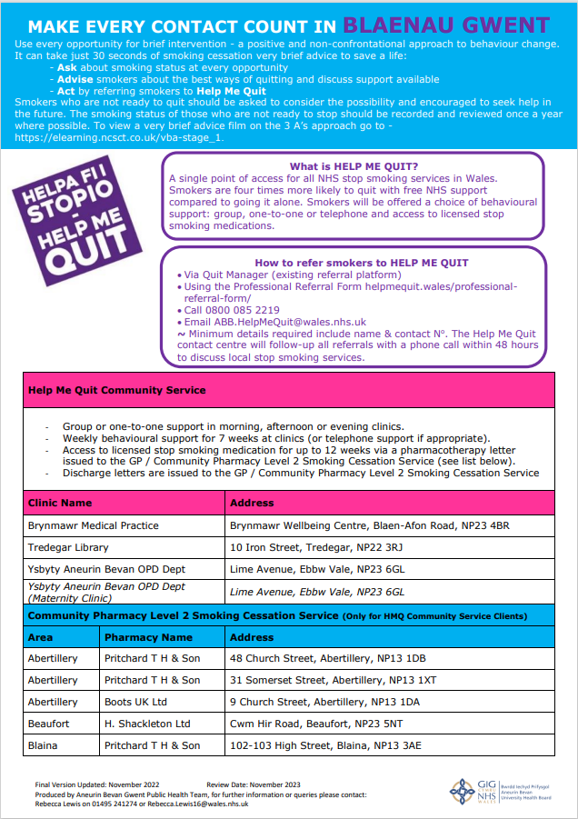 MAKE EVERY CONTACT COUNT IN BLAENAU GWENT