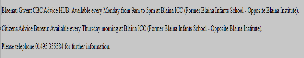 Blaenau Gwent CBC Advice Hub & Citizens Advice Bureau