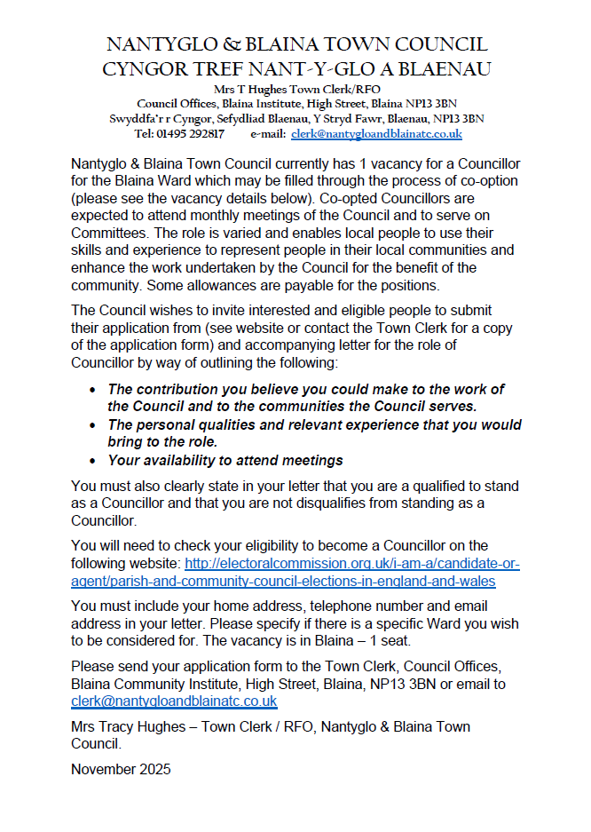 Notice of Vacancy Nov. 25.